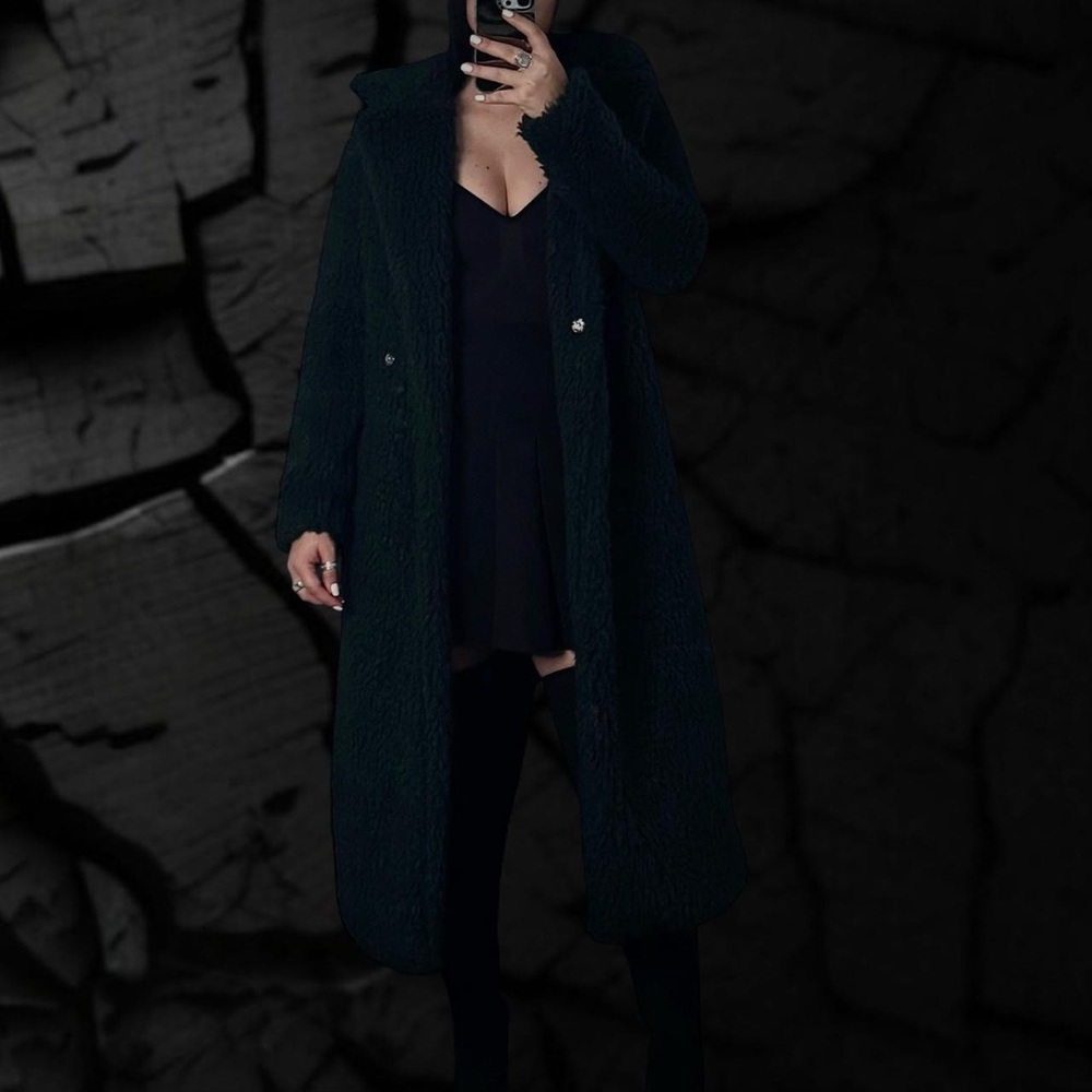 Fashion Nova Emerald Green Teddy Long Coat Jacket